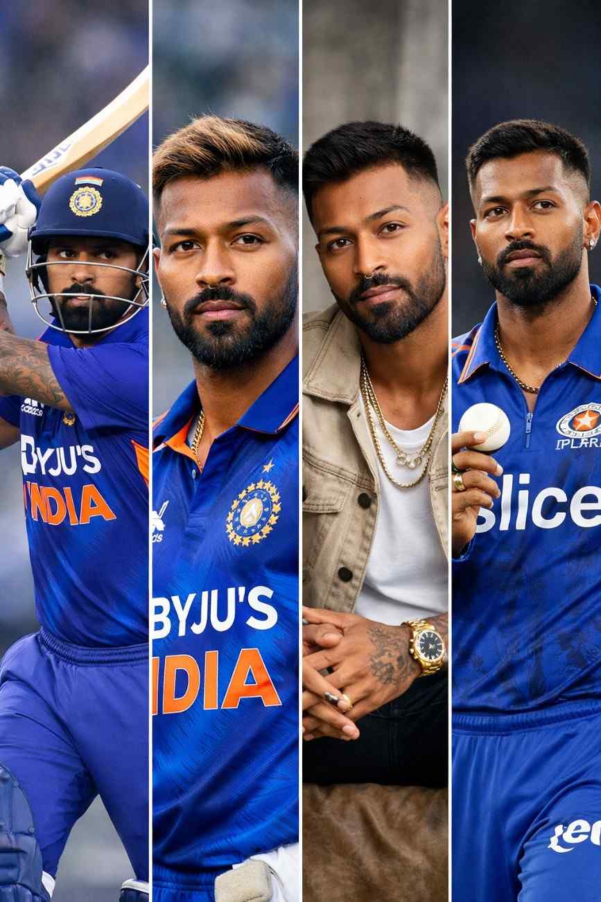 Hardik Pandya net worth in 2026 showing Indian cricketer in IPL and Team India jersey