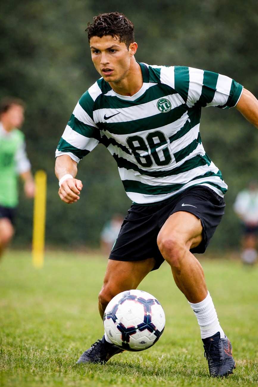 Young Cristiano Ronaldo training during early football career