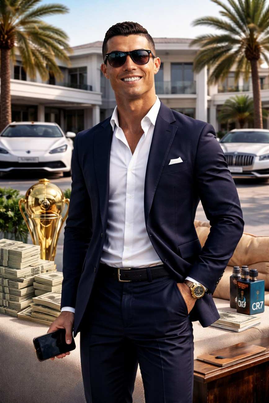 Cristiano Ronaldo displaying luxury lifestyle and success reflecting his net worth in 2026