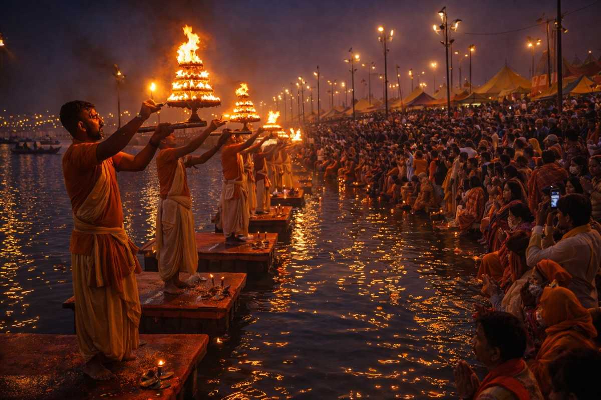 Evening aarti at Sangam