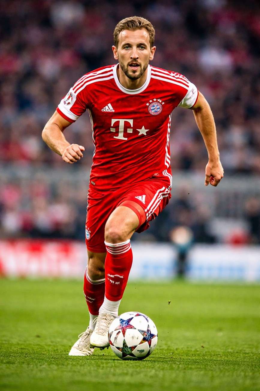 Harry Kane Net Worth 2026 – playing football for Bayern Munich in red and white jersey on the field