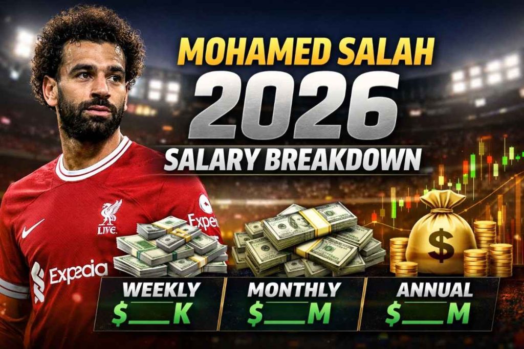 Mohamed Salah 2026 salary breakdown with weekly, monthly, and annual earnings in Liverpool jersey
